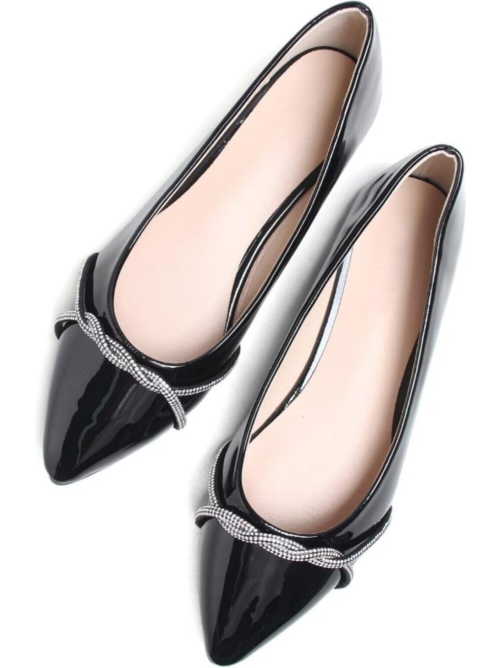Women's B Black Chain Ballet Flat Fashion Pointed Toe Slip On Party Dress Shoes